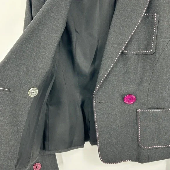 Bebe Womens Blazer 6 Charcoal Grey Pink Contrast Stitch Y2K Officecore Chic - Picture 8 of 9